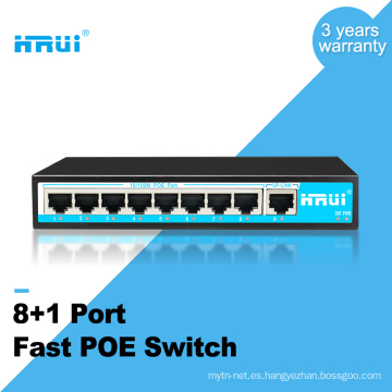 HRUI 10 / 100Mbps 250 metros extienden 8 puertos 15.4w interruptor poe